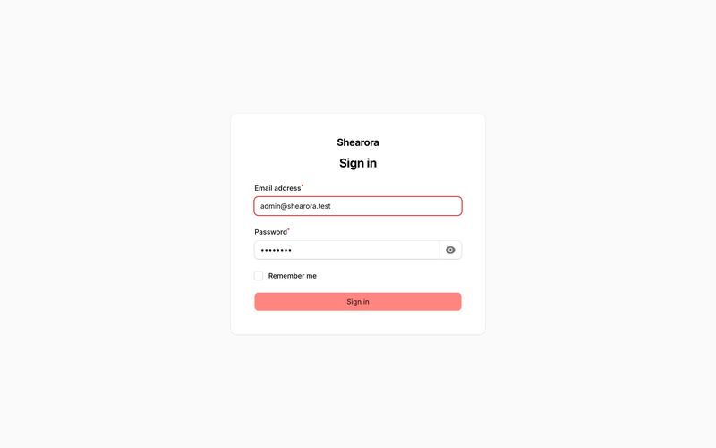 Shearora admin dashboard